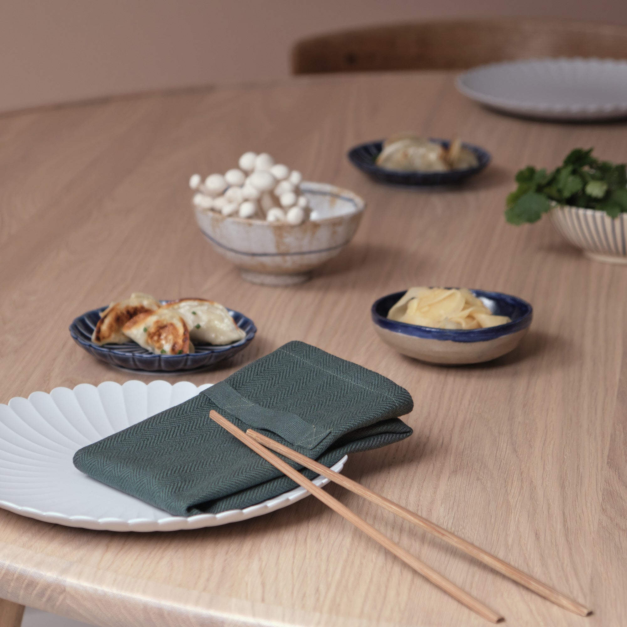 The Organic Company Dinner Napkins Herringbone 400 Dark green